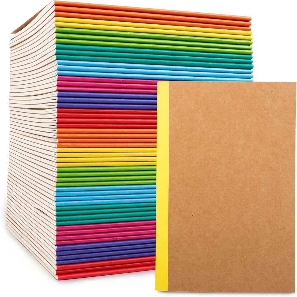 feela 56 Pack Composition Notebooks Bulk, Kraft Cover Lined Blank College Ruled Composition Travel Journals with Rainbow Spines For Women Students Business, 60 Pages, 8.3”x 5.5”, A5, 8 Colors